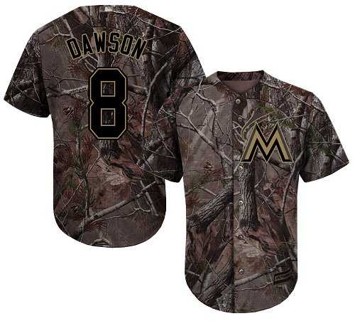 Men's Miami Marlins #8 Andre Dawson Camo Realtree Collection Cool Base Stitched MLB