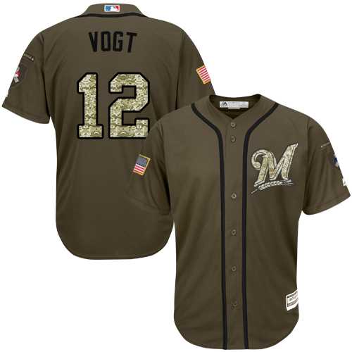 Men's Milwaukee Brewers #12 Stephen Vogt Green Salute to Service Stitched MLB