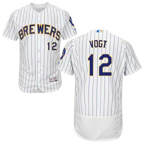Men's Milwaukee Brewers #12 Stephen Vogt White Strip Flexbase Authentic Collection Stitched MLB