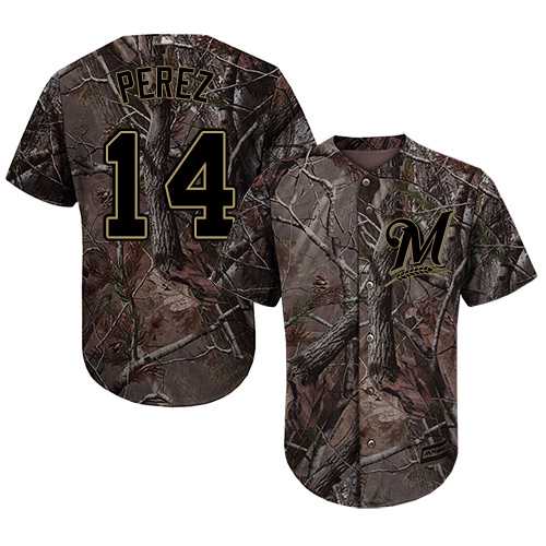 Men's Milwaukee Brewers #14 Hernan Perez Camo Realtree Collection Cool Base Stitched MLB Jersey