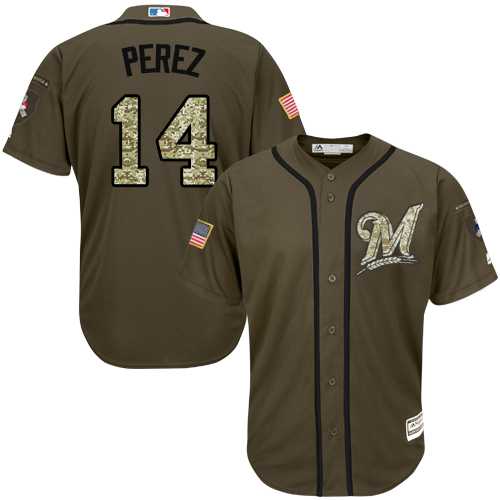 Men's Milwaukee Brewers #14 Hernan Perez Green Salute to Service Stitched MLB Jersey