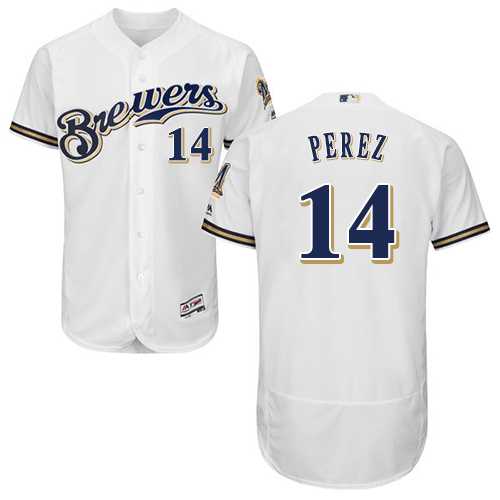 Men's Milwaukee Brewers #14 Hernan Perez White Flexbase Authentic Collection Stitched MLB Jersey