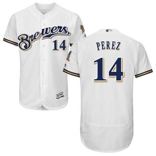 Men's Milwaukee Brewers #14 Hernan Perez White Flexbase Authentic Collection Stitched MLB Jersey Men's Milwaukee Brewers #14 Hernan Perez White Flexbase Authentic Collection Stitched MLB Jersey