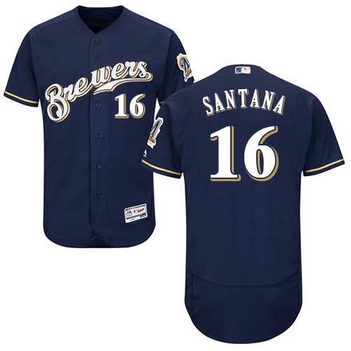 Men's Milwaukee Brewers #16 Domingo Santana Navy Blue Flexbase Authentic Collection Stitched MLB Jersey