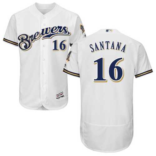 Men's Milwaukee Brewers #16 Domingo Santana White Flexbase Authentic Collection Stitched MLB Jersey