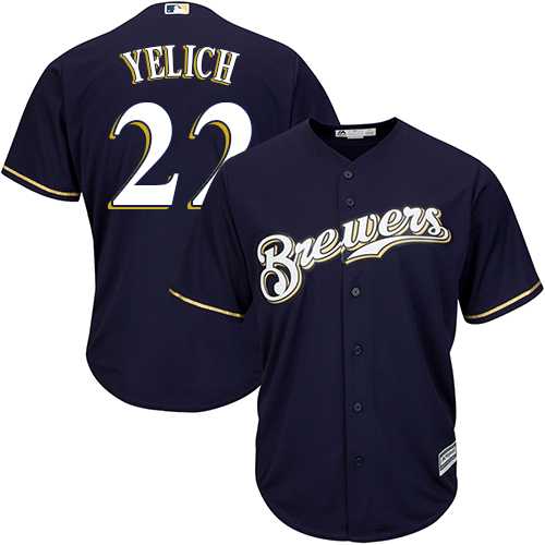 Men's Milwaukee Brewers #22 Christian Yelich Navy Blue New Cool Base Stitched MLB