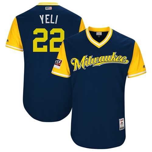 Men's Milwaukee Brewers #22 Christian Yelich Navy Yeli Players Weekend Authentic Stitched MLB