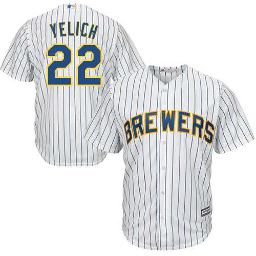 Men's Milwaukee Brewers #22 Christian Yelich White(Blue Strip) New Cool Base Stitched MLB