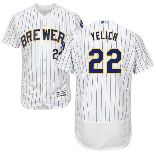 Men's Milwaukee Brewers #22 Christian Yelich White Strip Flexbase Authentic Collection Stitched MLB
