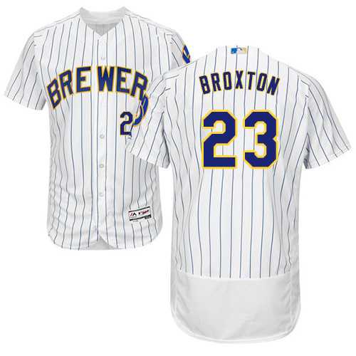 Men's Milwaukee Brewers #23 Keon Broxton White Strip Flexbase Authentic Collection Stitched MLB Jersey