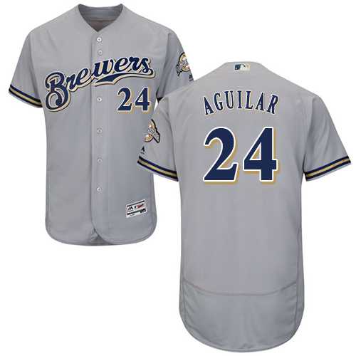 Men's Milwaukee Brewers #24 Jesus Aguilar Grey Flexbase Authentic Collection Stitched MLB