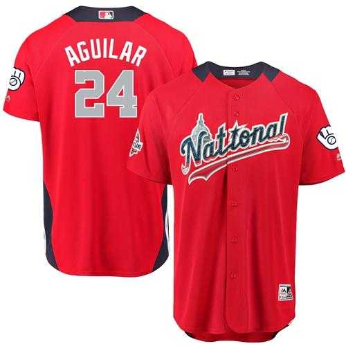 Men's Milwaukee Brewers #24 Jesus Aguilar Red 2018 All-Star National League Stitched MLB