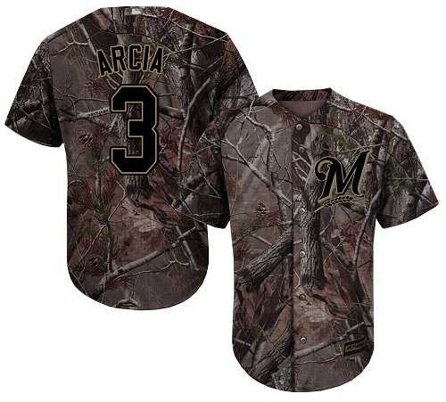 Men's Milwaukee Brewers #3 Orlando Arcia Camo Realtree Collection Cool Base Stitched MLB