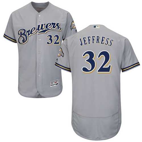 Men's Milwaukee Brewers #32 Jeremy Jeffress Grey Flexbase Authentic Collection Stitched MLB
