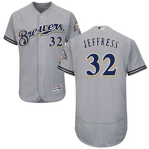 Men's Milwaukee Brewers #32 Jeremy Jeffress Grey Flexbase Authentic Collection Stitched MLB