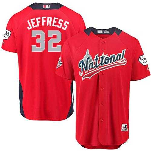 Men's Milwaukee Brewers #32 Jeremy Jeffress Red 2018 All-Star National League Stitched MLB