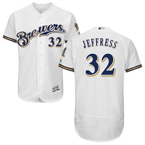 Men's Milwaukee Brewers #32 Jeremy Jeffress White Flexbase Authentic Collection Stitched MLB