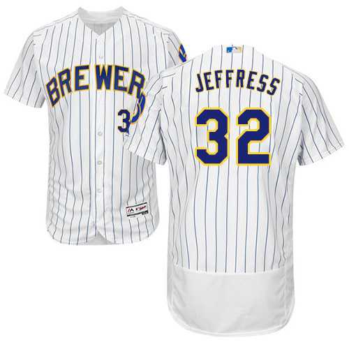 Men's Milwaukee Brewers #32 Jeremy Jeffress White Strip Flexbase Authentic Collection Stitched MLB