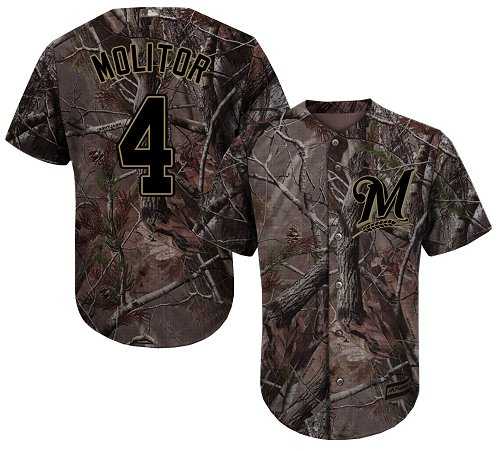 Men's Milwaukee Brewers #4 Paul Molitor Camo Realtree Collection Cool Base Stitched MLB