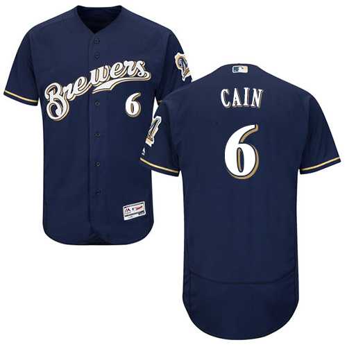 Men's Milwaukee Brewers #6 Lorenzo Cain Navy Blue Flexbase Authentic Collection Stitched MLB