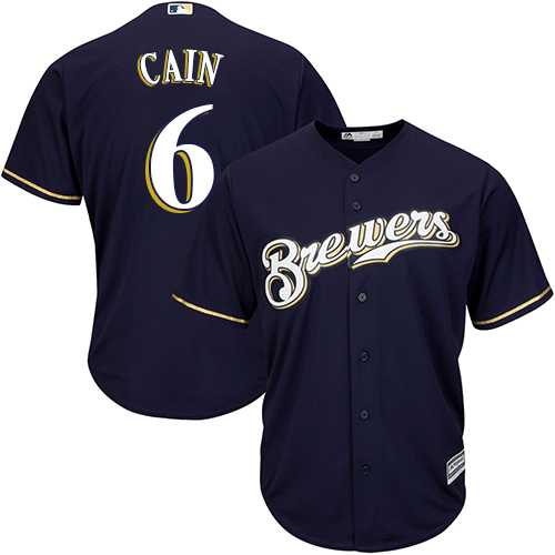 Men's Milwaukee Brewers #6 Lorenzo Cain Navy Blue New Cool Base Stitched MLB