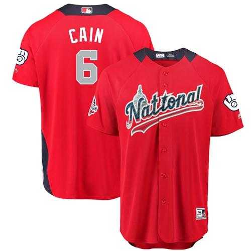 Men's Milwaukee Brewers #6 Lorenzo Cain Red 2018 All-Star National League Stitched MLB