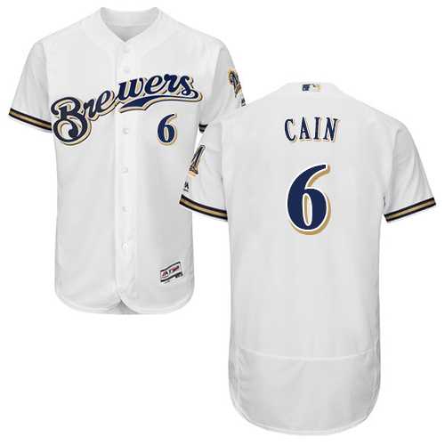 Men's Milwaukee Brewers #6 Lorenzo Cain White Flexbase Authentic Collection Stitched MLB