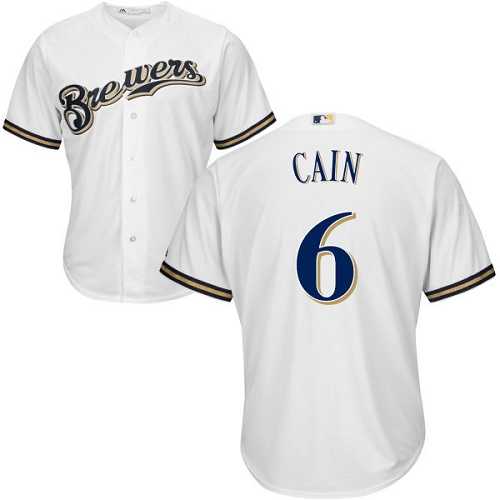 Men's Milwaukee Brewers #6 Lorenzo Cain White New Cool Base Stitched MLB