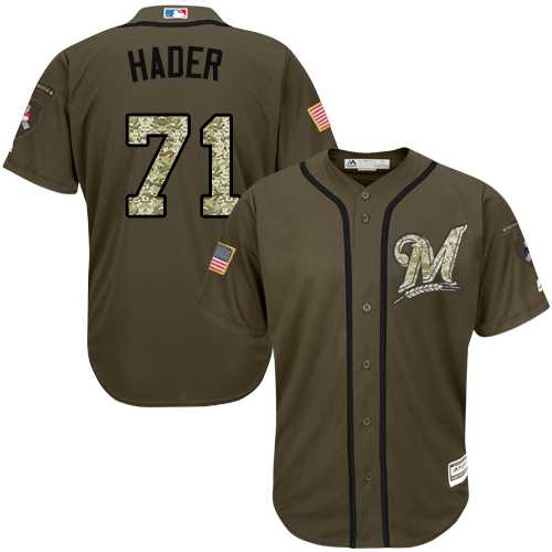 Men's Milwaukee Brewers #71 Josh Hader Green Salute to Service Stitched MLB