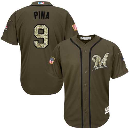 Men's Milwaukee Brewers #9 Manny Pina Green Salute to Service Stitched MLB Jersey