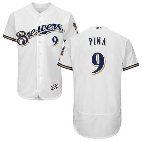 Men's Milwaukee Brewers #9 Manny Pina White Flexbase Authentic Collection Stitched MLB Jersey