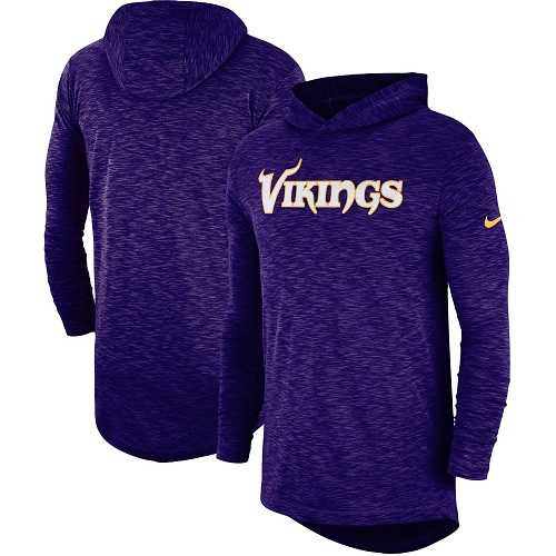Men's Minnesota Vikings Nike Purple Sideline Slub Performance Hooded Long Sleeve T-shirt
