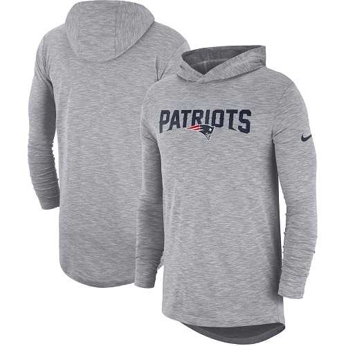Men's New England Patriots Nike Heathered Gray Sideline Slub Performance Hooded Long Sleeve T-shirt