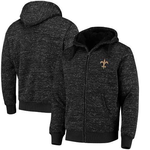 Men's New Orleans Saints G-III Sports by Carl Banks Heathered Black Discovery Sherpa Full-Zip Jacket