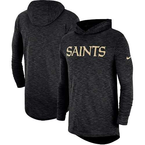 Men's New Orleans Saints Nike Black Sideline Slub Performance Hooded Long Sleeve T-shirt