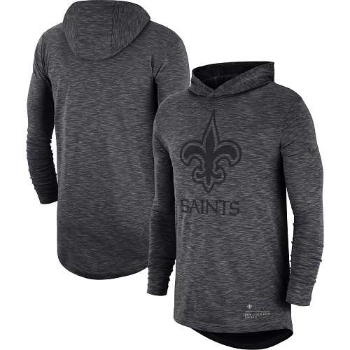 Men's New Orleans Saints Nike Heathered Charcoal Fan Gear Tonal Slub Hooded Long Sleeve T-Shirt