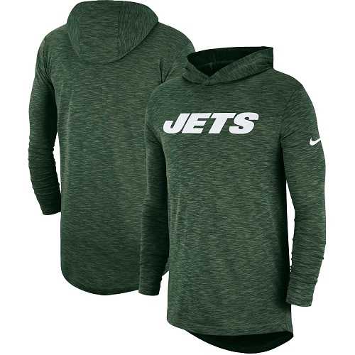 Men's New York Jets Nike Green Sideline Slub Performance Hooded Long Sleeve T-shirt
