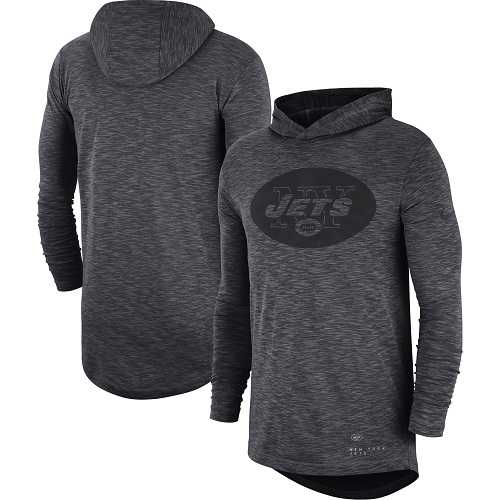Men's New York Jets Nike Heathered Charcoal Fan Gear Tonal Slub Hooded Long Sleeve T-Shirt