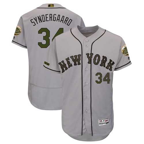 Men's New York Mets #34 Noah Syndergaard Grey Flexbase Authentic Collection 2018 Memorial Day Stitched MLB Jersey