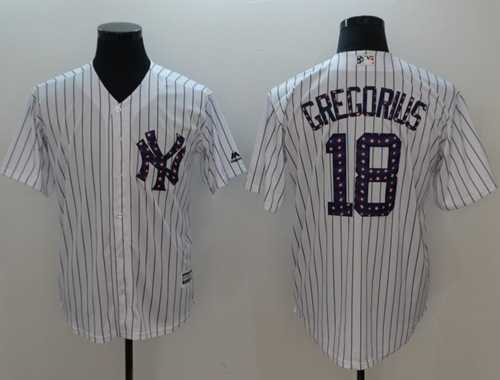 Men's New York Yankees #18 Didi Gregorius White Strip New Cool Base 2018 Stars & Stripes Stitched MLB