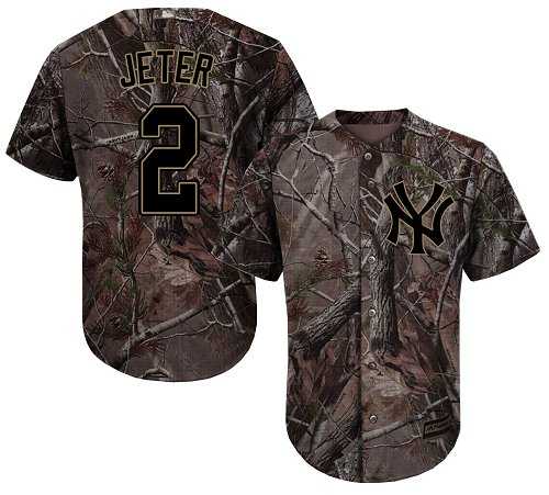 Men's New York Yankees #2 Derek Jeter Camo Realtree Collection Cool Base Stitched MLB