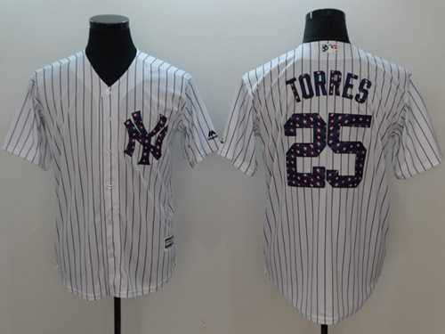 Men's New York Yankees #25 Gleyber Torres White Strip New Cool Base 2018 Stars & Stripes Stitched MLB