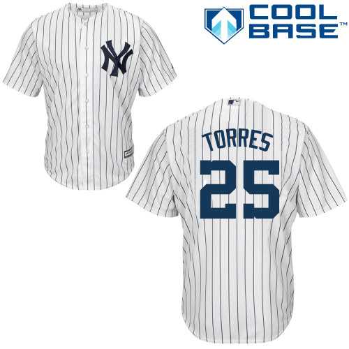 Men's New York Yankees #25 Gleyber Torres White Strip New Cool Base Stitched MLB Jersey