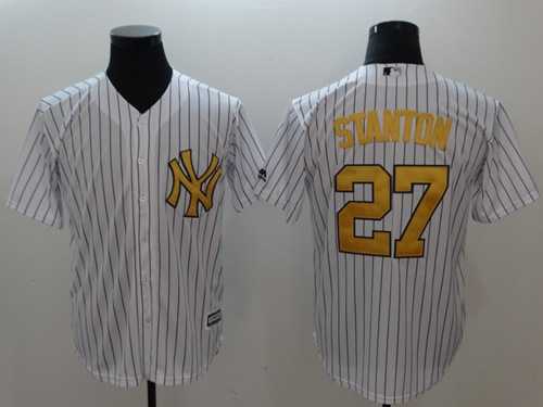 Men's New York Yankees #27 Giancarlo Stanton White Gold No. New Cool Base Stitched MLB