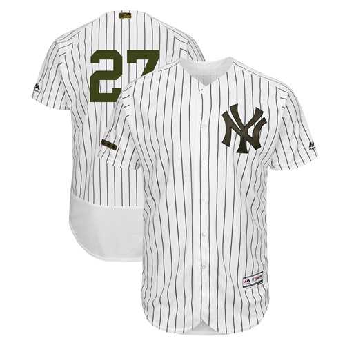 Men's New York Yankees #27 Giancarlo Stanton White Strip Flexbase Authentic Collection 2018 Memorial Day Stitched MLB Jersey