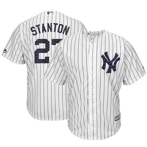 Men's New York Yankees #27 Giancarlo Stanton White Strip New Cool Base 2018 Stars & Stripes Stitched MLB