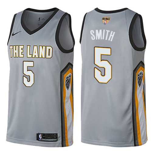 Men's Nike Cleveland Cavaliers #5 J.R. Smith Gray The Finals Patch NBA Swingman City Edition Jersey