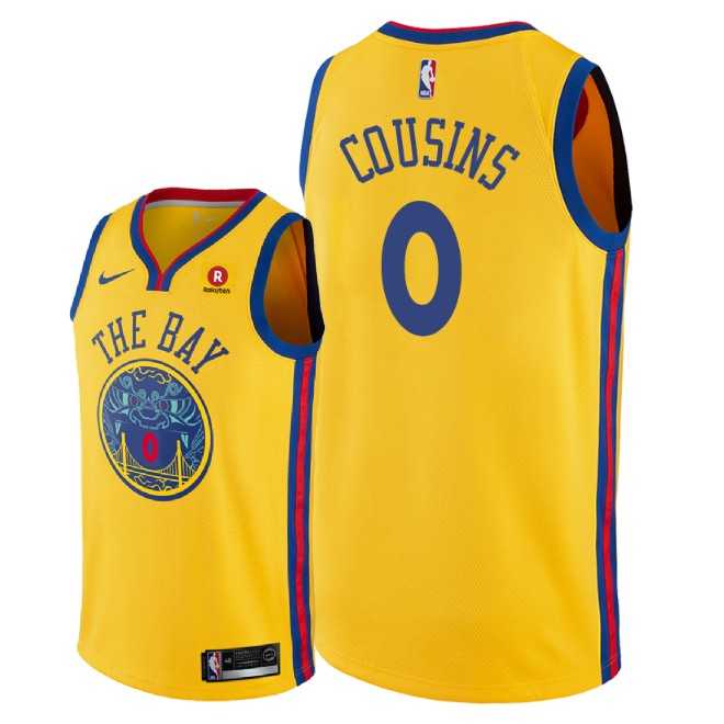 Men's Nike Golden State Warriors #0 DeMarcus Cousins Gold NBA City Edition Jersey