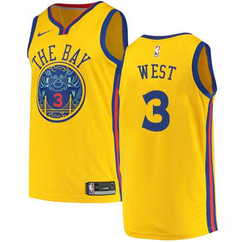 Men's Nike Golden State Warriors #3 David West Gold NBA Swingman City Edition Jersey
