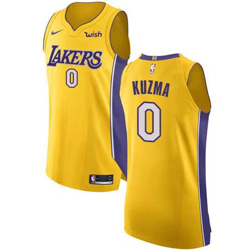 Men's Nike Los Angeles Lakers #0 Kyle Kuzma Gold NBA Authentic Icon Edition Jersey